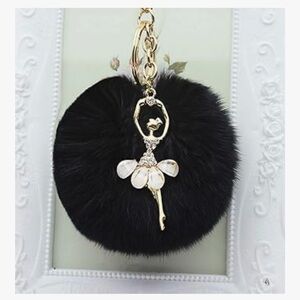 Cute Ballerina Keychain – Black Pom-Pom Accent
